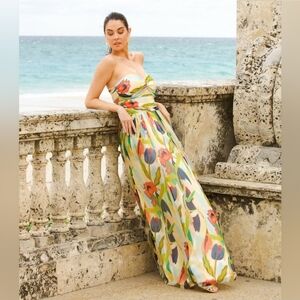 Mestiza New YorkSoledad Crinkle Chiffon Floral Abstract Print Sweetheart Neck S